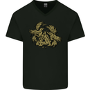 Valknut Symbol With Ravens Vikings Mens V-Neck Cotton T-Shirt Black