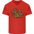 Valknut Symbol With Ravens Vikings Mens V-Neck Cotton T-Shirt Red