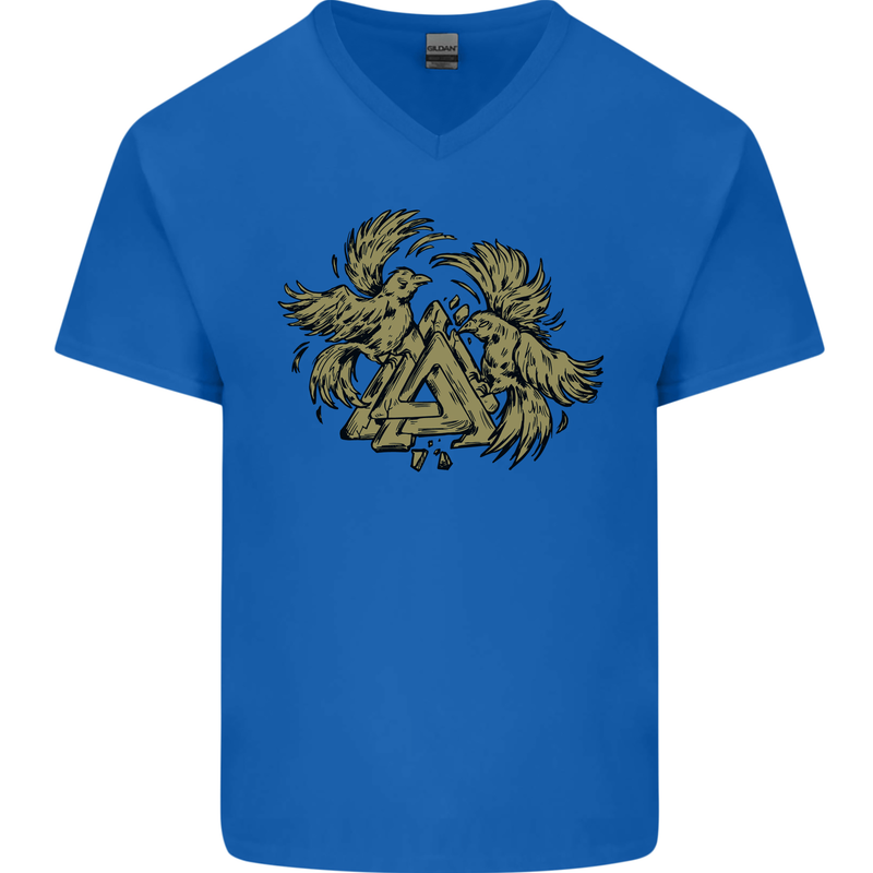 Valknut Symbol With Ravens Vikings Mens V-Neck Cotton T-Shirt Royal Blue