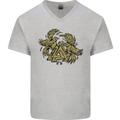 Valknut Symbol With Ravens Vikings Mens V-Neck Cotton T-Shirt Sports Grey