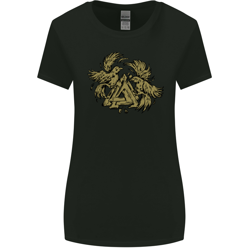 Valknut Symbol With Ravens Vikings Womens Wider Cut T-Shirt Black