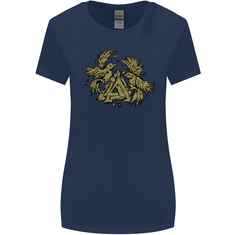 Valknut Symbol With Ravens Vikings Womens Wider Cut T-Shirt Navy Blue