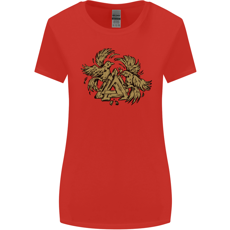 Valknut Symbol With Ravens Vikings Womens Wider Cut T-Shirt Red