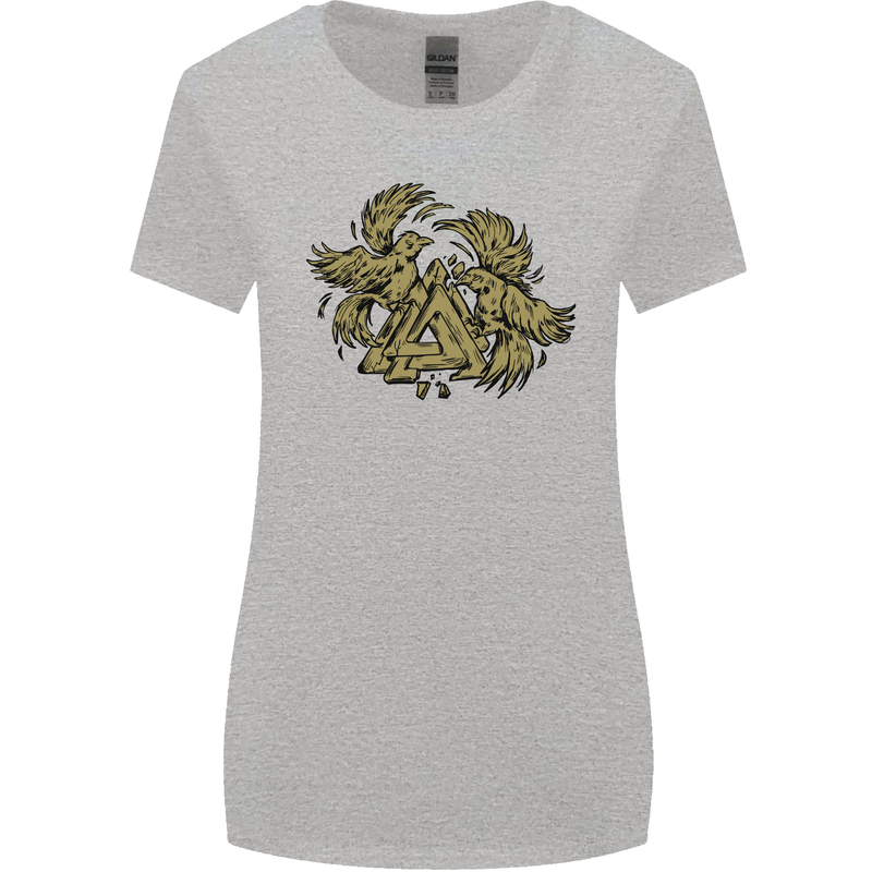 Valknut Symbol With Ravens Vikings Womens Wider Cut T-Shirt Sports Grey