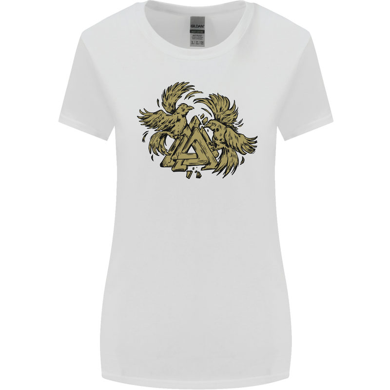 Valknut Symbol With Ravens Vikings Womens Wider Cut T-Shirt White