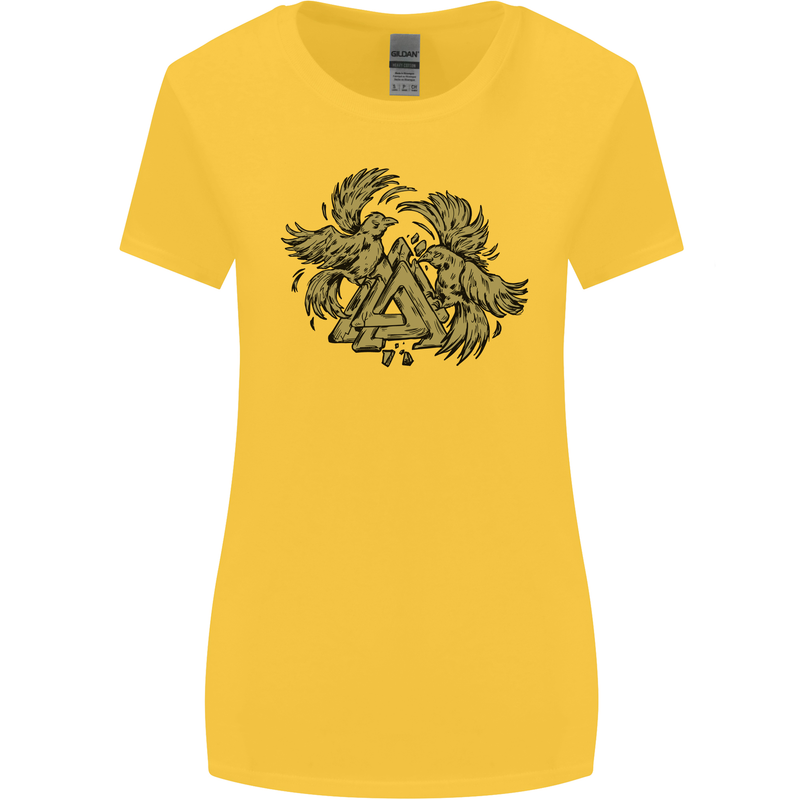 Valknut Symbol With Ravens Vikings Womens Wider Cut T-Shirt Yellow