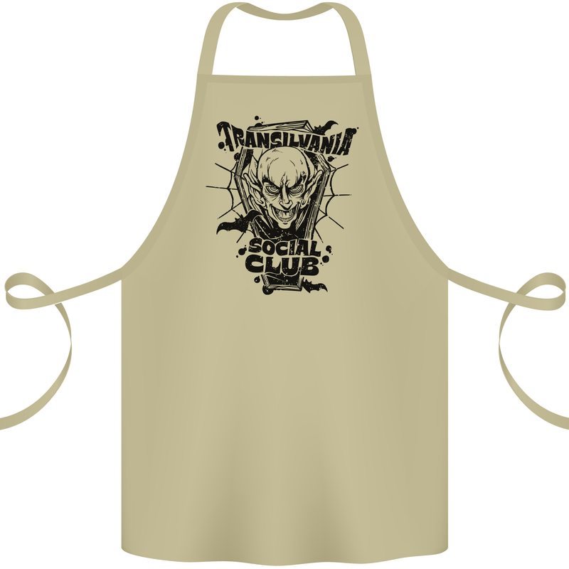 Vampires Transilvania Social Club Halloween Cotton Apron 100% Organic Khaki
