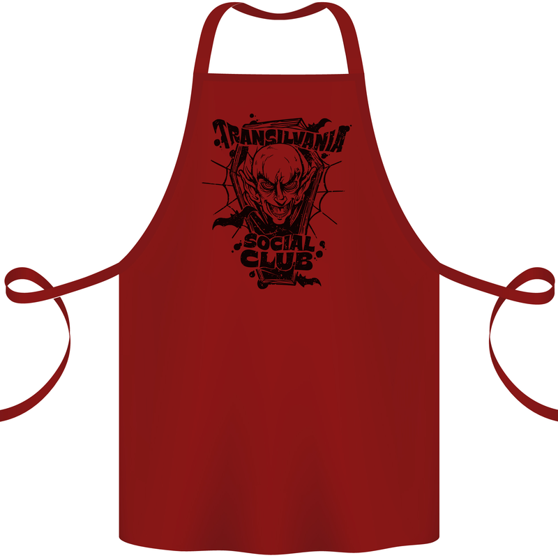 Vampires Transilvania Social Club Halloween Cotton Apron 100% Organic Maroon