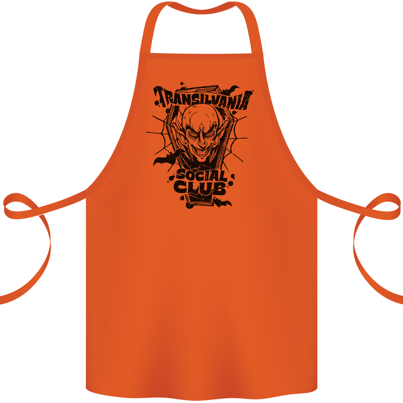 Vampires Transilvania Social Club Halloween Cotton Apron 100% Organic Orange