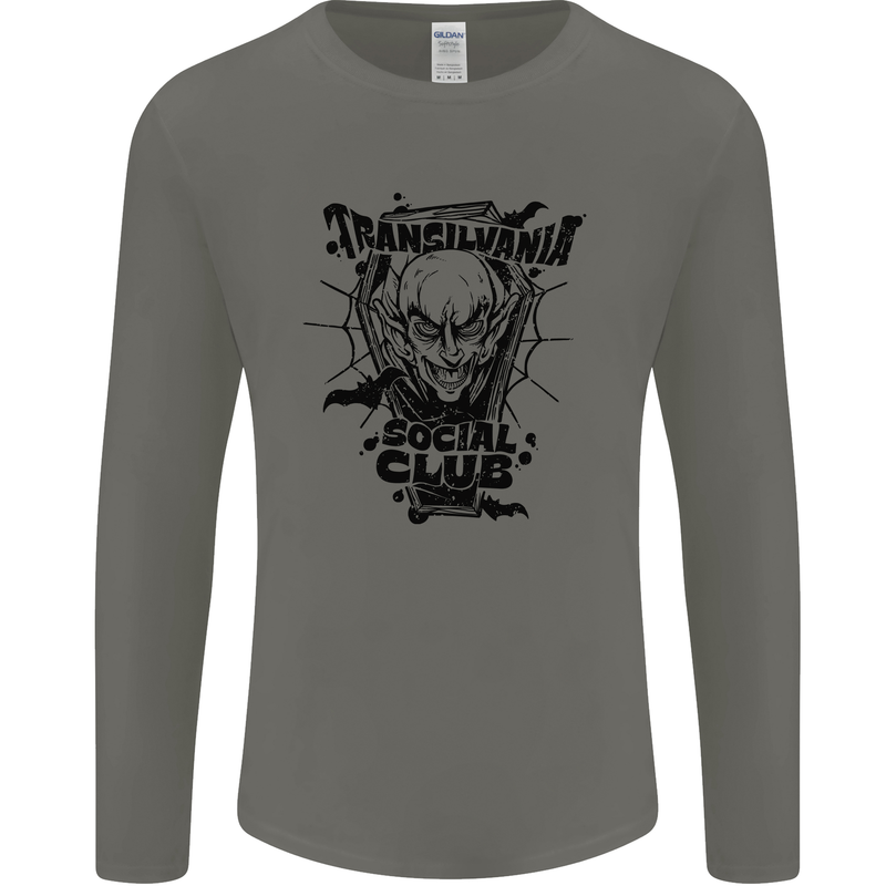 Vampires Transilvania Social Club Halloween Mens Long Sleeve T-Shirt Charcoal