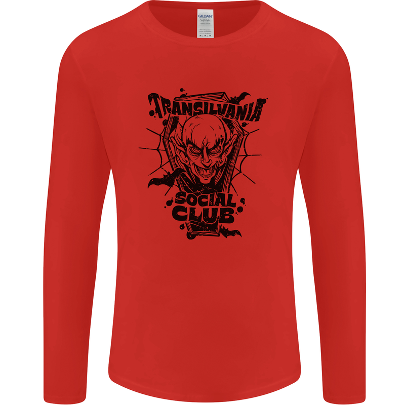Vampires Transilvania Social Club Halloween Mens Long Sleeve T-Shirt Red