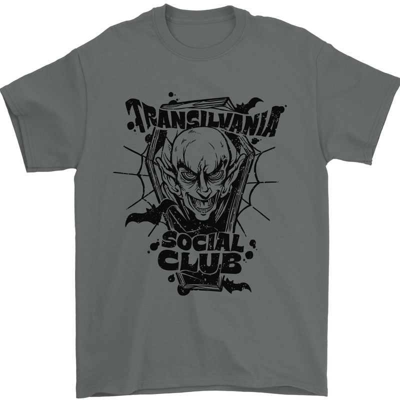 Vampires Transilvania Social Club Halloween Mens T-Shirt Cotton Gildan Charcoal