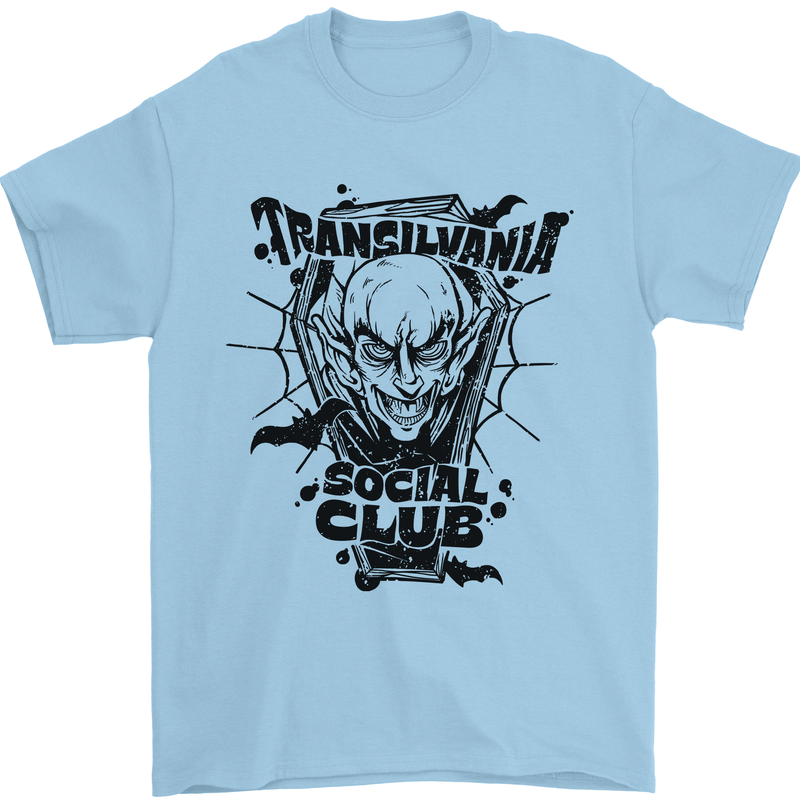 Vampires Transilvania Social Club Halloween Mens T-Shirt Cotton Gildan Light Blue