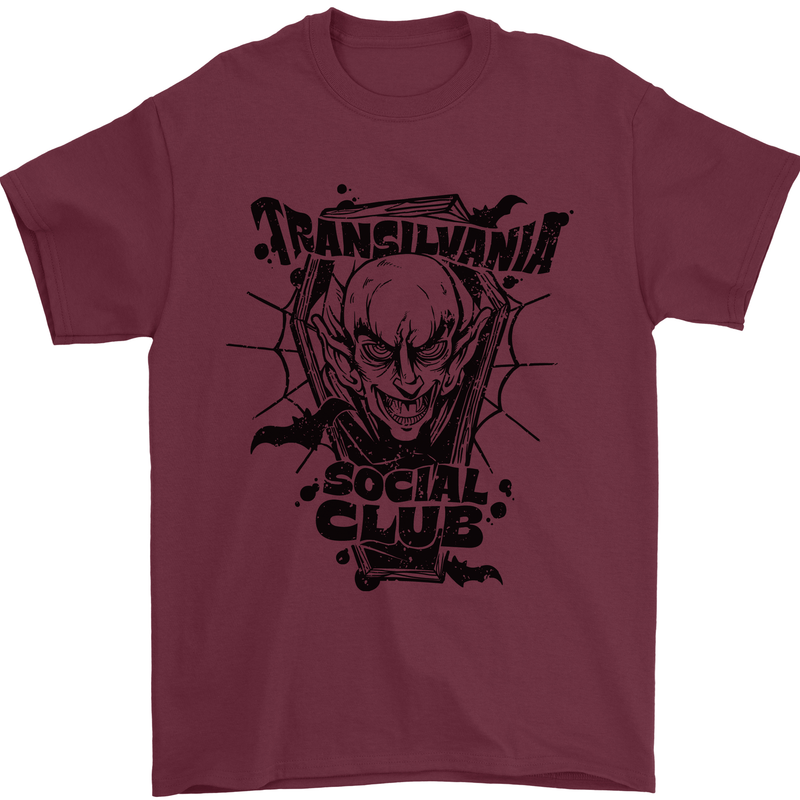 Vampires Transilvania Social Club Halloween Mens T-Shirt Cotton Gildan Maroon