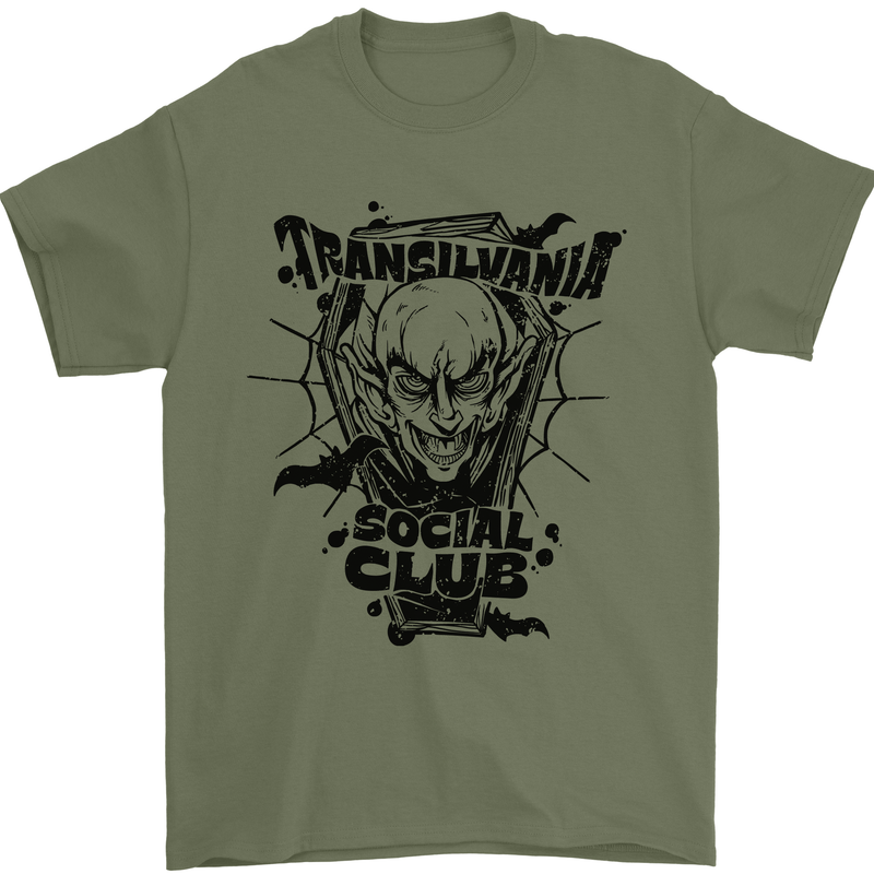 Vampires Transilvania Social Club Halloween Mens T-Shirt Cotton Gildan Military Green