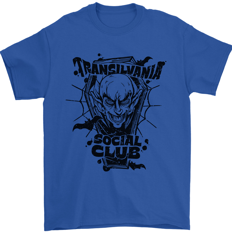 Vampires Transilvania Social Club Halloween Mens T-Shirt Cotton Gildan Royal Blue