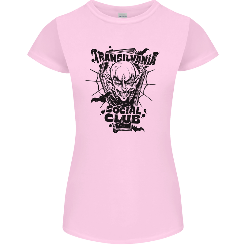 Vampires Transilvania Social Club Halloween Womens Petite Cut T-Shirt Light Pink