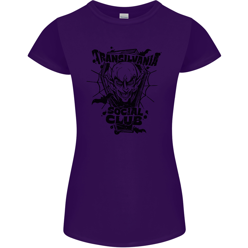 Vampires Transilvania Social Club Halloween Womens Petite Cut T-Shirt Purple