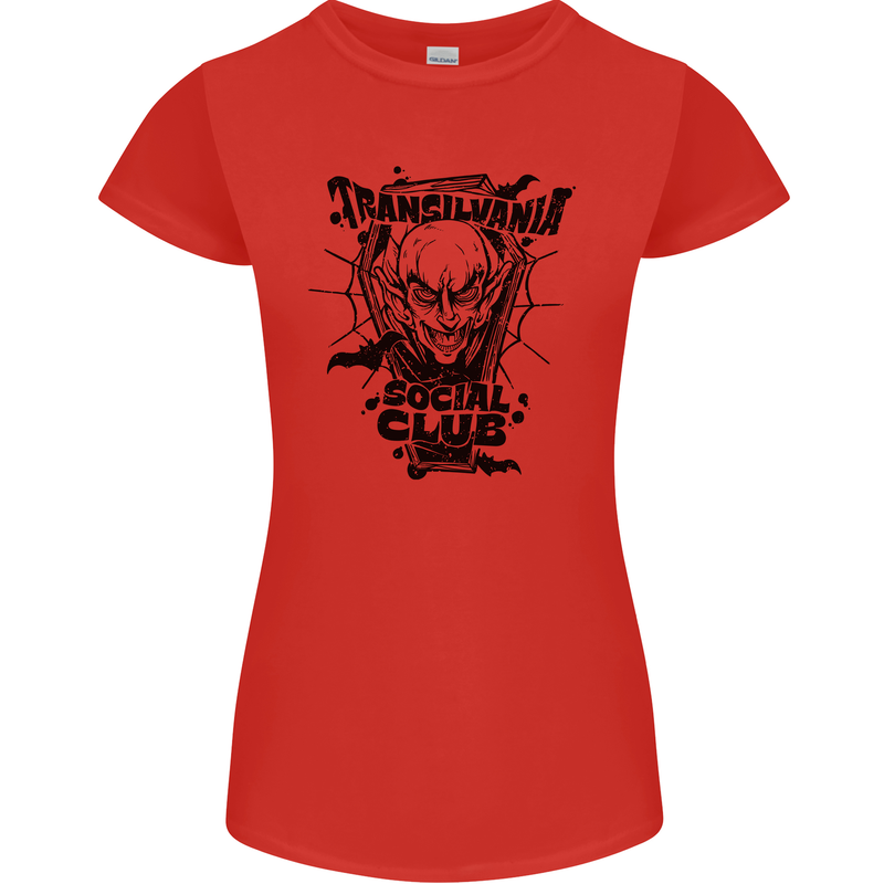 Vampires Transilvania Social Club Halloween Womens Petite Cut T-Shirt Red