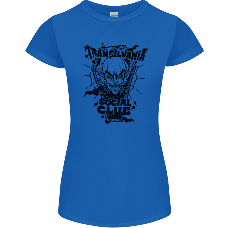 Vampires Transilvania Social Club Halloween Womens Petite Cut T-Shirt Royal Blue
