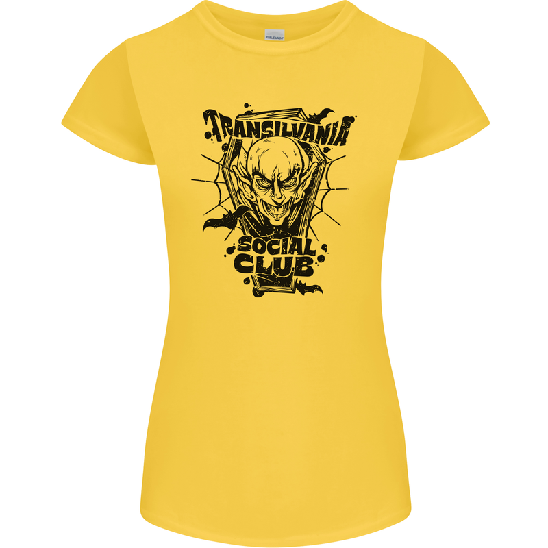 Vampires Transilvania Social Club Halloween Womens Petite Cut T-Shirt Yellow