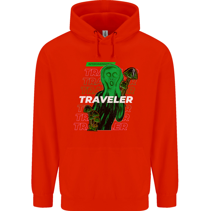 Van Gogh Alien Scream Art Magic Mushrooms Childrens Kids Hoodie Bright Red