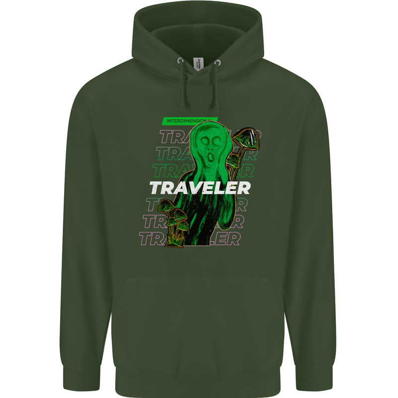 Van Gogh Alien Scream Art Magic Mushrooms Childrens Kids Hoodie Forest Green