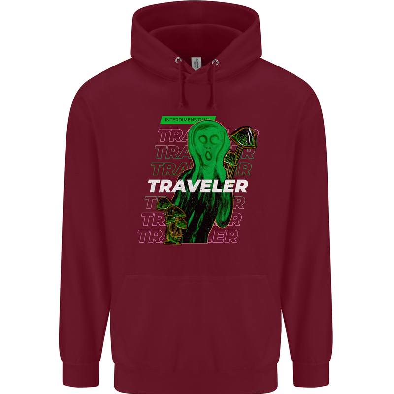 Van Gogh Alien Scream Art Magic Mushrooms Childrens Kids Hoodie Maroon