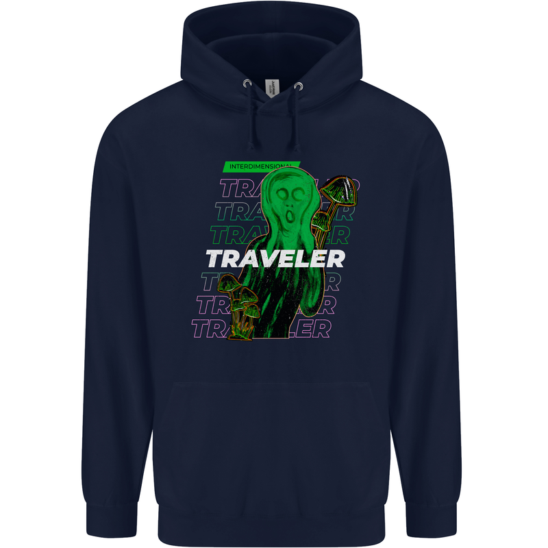 Van Gogh Alien Scream Art Magic Mushrooms Childrens Kids Hoodie Navy Blue