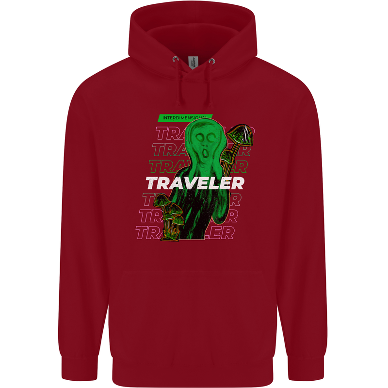 Van Gogh Alien Scream Art Magic Mushrooms Childrens Kids Hoodie Red