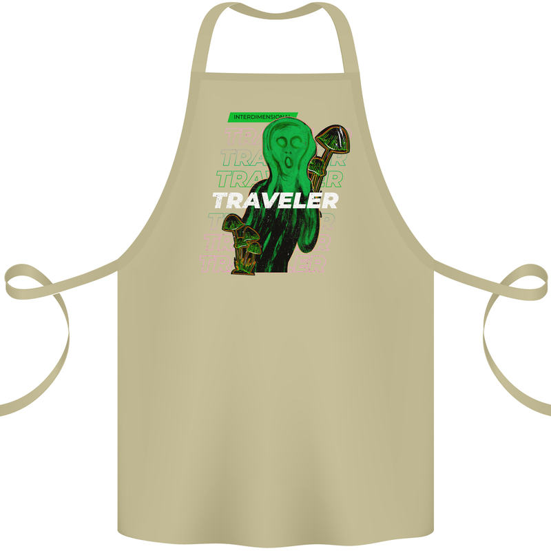 Van Gogh Alien Scream Art Magic Mushrooms Cotton Apron 100% Organic Khaki