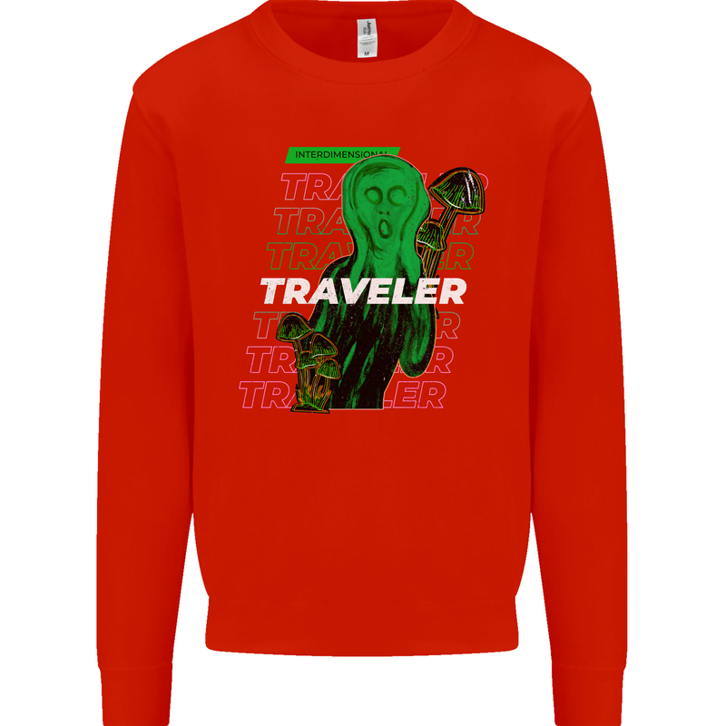 Van Gogh Alien Scream Art Magic Mushrooms Kids Sweatshirt Jumper Bright Red