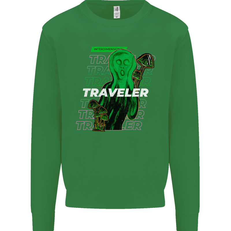 Van Gogh Alien Scream Art Magic Mushrooms Kids Sweatshirt Jumper Irish Green