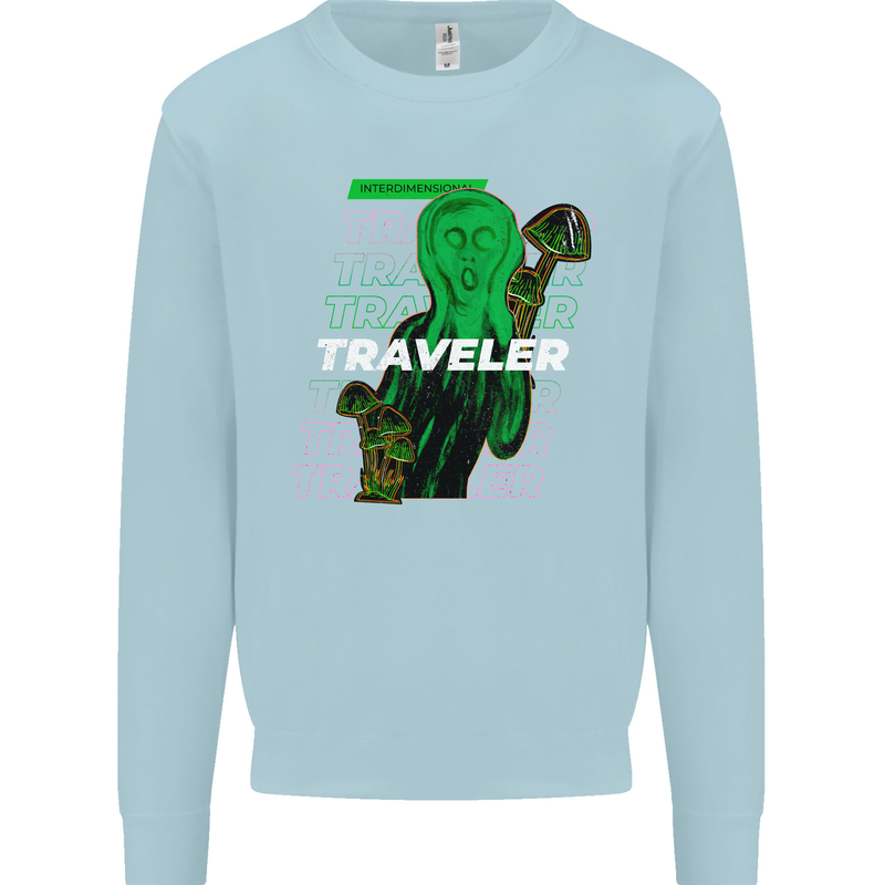 Van Gogh Alien Scream Art Magic Mushrooms Kids Sweatshirt Jumper Light Blue