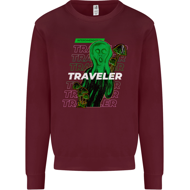 Van Gogh Alien Scream Art Magic Mushrooms Kids Sweatshirt Jumper Maroon