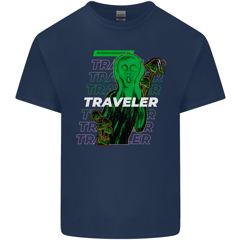 Van Gogh Alien Scream Art Magic Mushrooms Kids T-Shirt Childrens Navy Blue