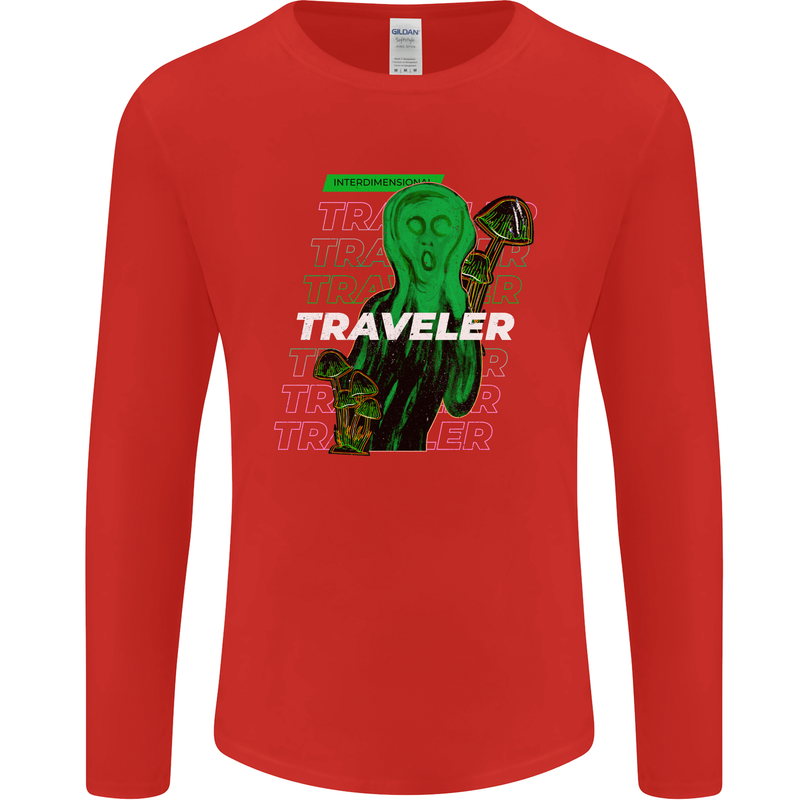 Van Gogh Alien Scream Art Magic Mushrooms Mens Long Sleeve T-Shirt Red