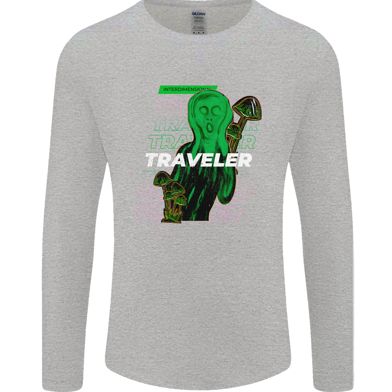 Van Gogh Alien Scream Art Magic Mushrooms Mens Long Sleeve T-Shirt Sports Grey
