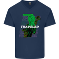 Van Gogh Alien Scream Art Magic Mushrooms Mens V-Neck Cotton T-Shirt Navy Blue