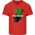 Van Gogh Alien Scream Art Magic Mushrooms Mens V-Neck Cotton T-Shirt Red