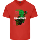 Van Gogh Alien Scream Art Magic Mushrooms Mens V-Neck Cotton T-Shirt Red