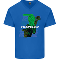Van Gogh Alien Scream Art Magic Mushrooms Mens V-Neck Cotton T-Shirt Royal Blue