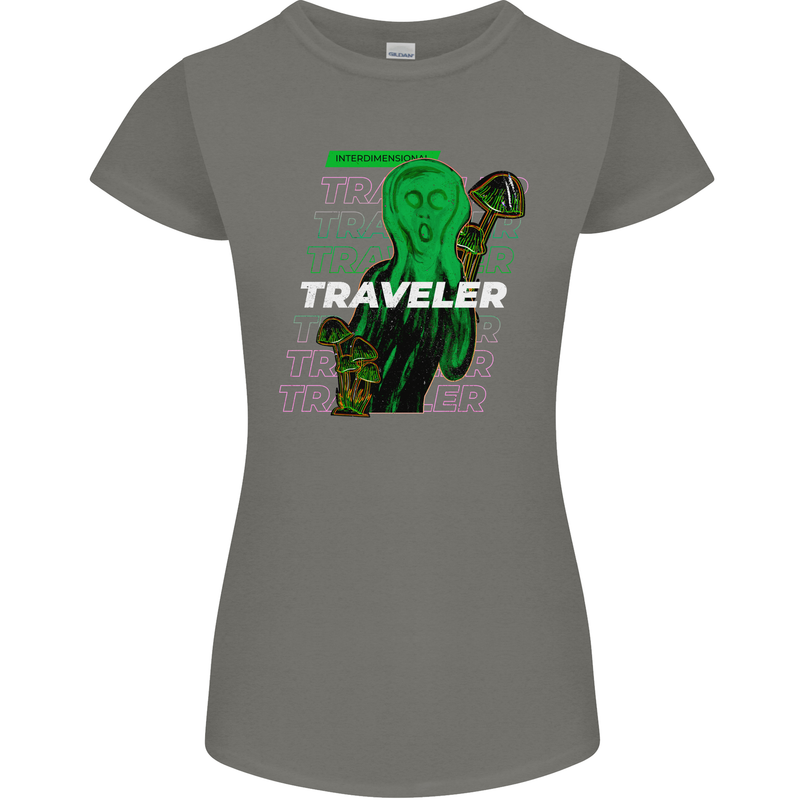 Van Gogh Alien Scream Art Magic Mushrooms Womens Petite Cut T-Shirt Charcoal