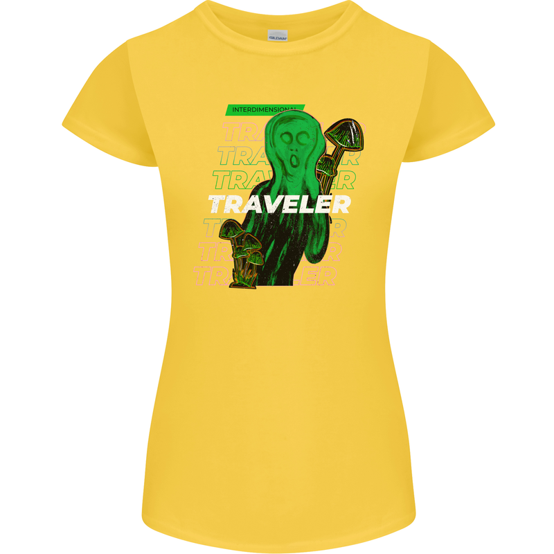 Van Gogh Alien Scream Art Magic Mushrooms Womens Petite Cut T-Shirt Yellow