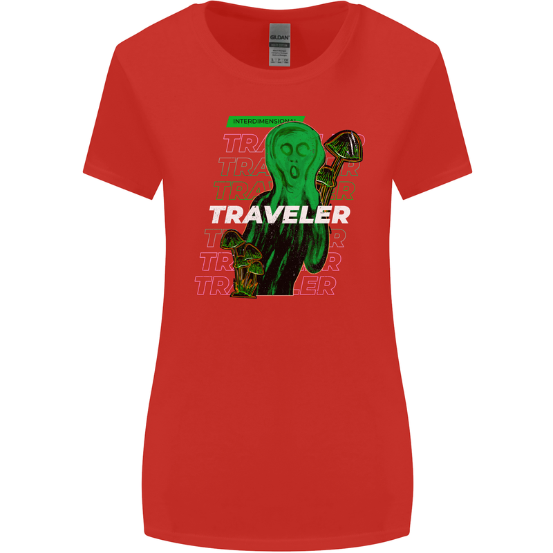 Van Gogh Alien Scream Art Magic Mushrooms Womens Wider Cut T-Shirt Red