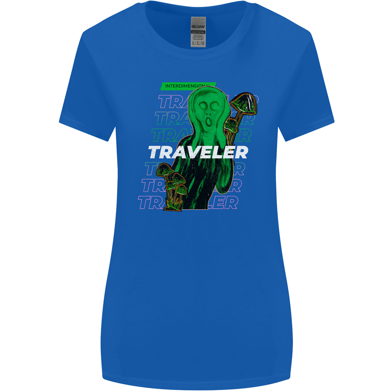 Van Gogh Alien Scream Art Magic Mushrooms Womens Wider Cut T-Shirt Royal Blue