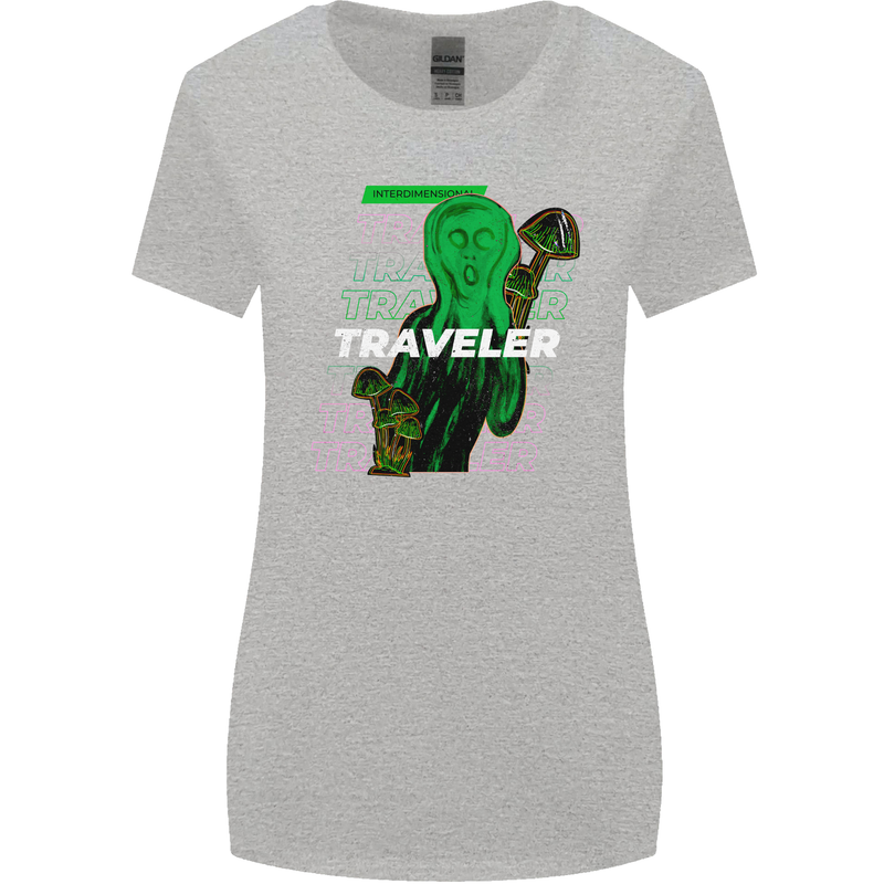 Van Gogh Alien Scream Art Magic Mushrooms Womens Wider Cut T-Shirt Sports Grey