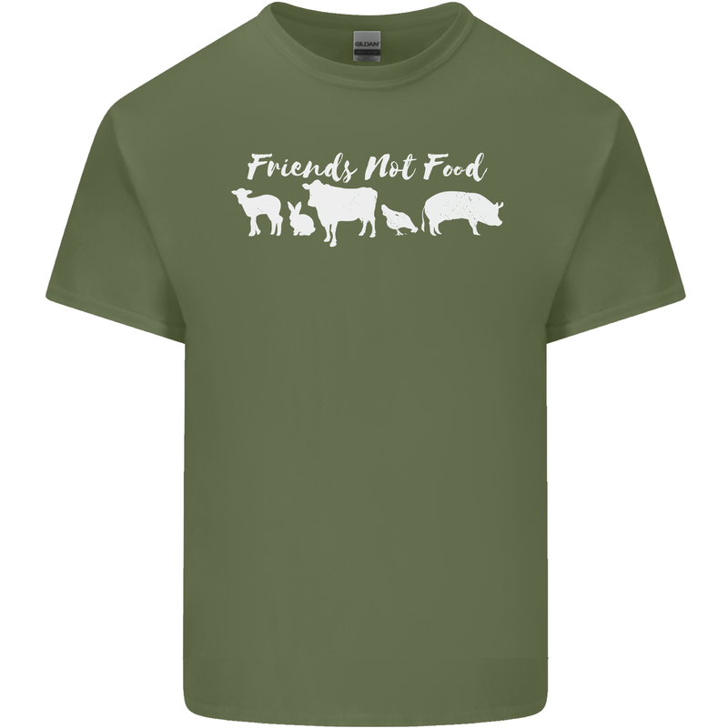 Vegan Animals Are Friends Not Food Mens Cotton T-Shirt Tee Top Military Green