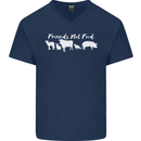 Vegan Animals Are Friends Not Food Mens V-Neck Cotton T-Shirt Navy Blue