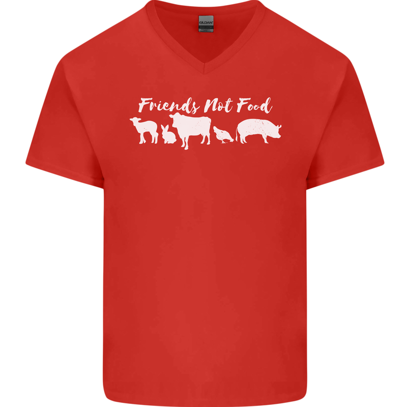 Vegan Animals Are Friends Not Food Mens V-Neck Cotton T-Shirt Red